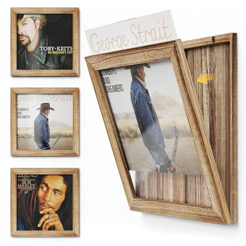 Emfogoo Schallplatten Rahmen Frontöffnung, 3er Pack Vinyl Wandrahmen für 12x12 Zoll LP Schallplatten Cover Display(Rustikal Braun) von Emfogoo
