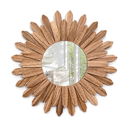 Emfogoo Wandspiegel 53cm Groß Rustikal Holz Sunburst Boho Spiegel Boho Wanddeko Boho Deko Wanddeko für Haus Wohnzimmer Schlafzimmer Flur (Rustikal Braun) von Emfogoo