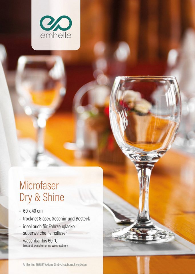 Emhelle Microfasertücher, Microfaser Dry & Shine 60x40 cm Mikrofasertuch (3-tlg) von Emhelle