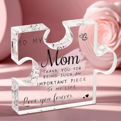 Emibele Geschenke für Mama Geburtstag, graviert Acryl Block Puzzle Stück Plaque Dekorationen für Arbeitsplatte, Mama Geschenke von Tochter Sohn, nachdenklich Weihnachten Muttertag Geburtstag Geschenke von Emibele