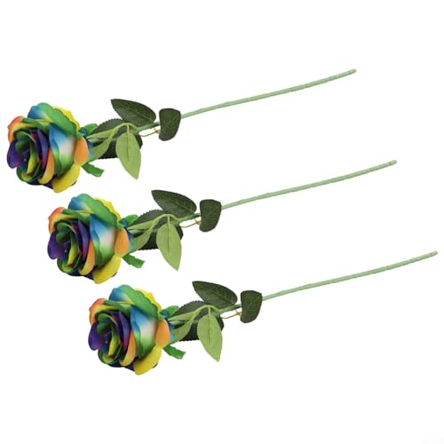 3 künstliche Regenbogenrosen für Hochzeiten und Veranstaltungen, Pflege Seidenblumen für Heimdekoration von Emiif