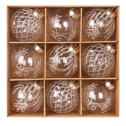9-teiliges Weihnachtskugel-Set aus transparentem PET für Urlaubsdekoration in für Home Office mit Aufhängeschlaufe, einfach zu präsentieren (beige) von Emiif
