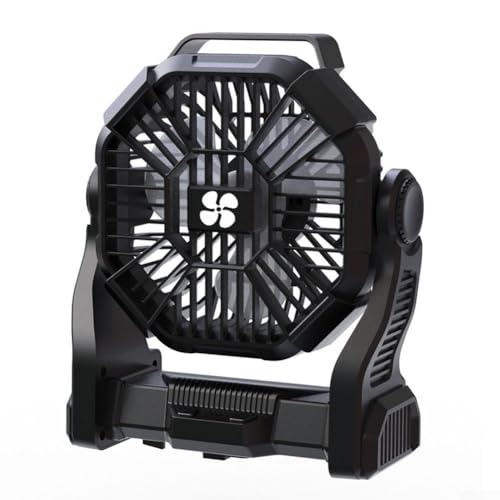 Batteriebetriebener Zeltventilator mit 10.000 mAh Kapazität, 4 einstellbare Geschwindigkeiten und LED-Licht für Camping (schwarz) von Emiif