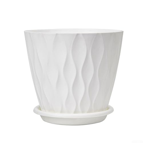 Blumentopf-Set mit gewelltem Muster, 5-teilig, Kollektion mit Halterung, entworfen für Außenbereiche (weiß) von Emiif