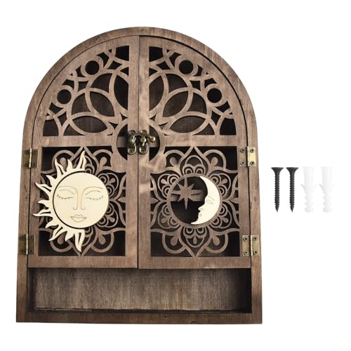 Celestial Sun and Moon Wood Shelf for Showcasing For Crystals and Decorative Items Stylish Witchy Decor von Emiif