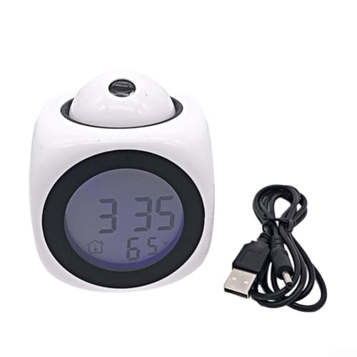 Einstellbare Temperaturanzeige, projizierender Wecker, perfekt für jedes Schlafzimmer oder Dekorationsstil (weiß + USB) von Emiif