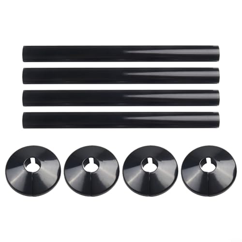 Emiif Dekoratives Rohrabdeckungs-Set mit Manschetten, 15 mm Durchmesser, Schnappbefestigung, Badezimmer-Heizkörper, Chrom-Finish (schwarz) von Emiif