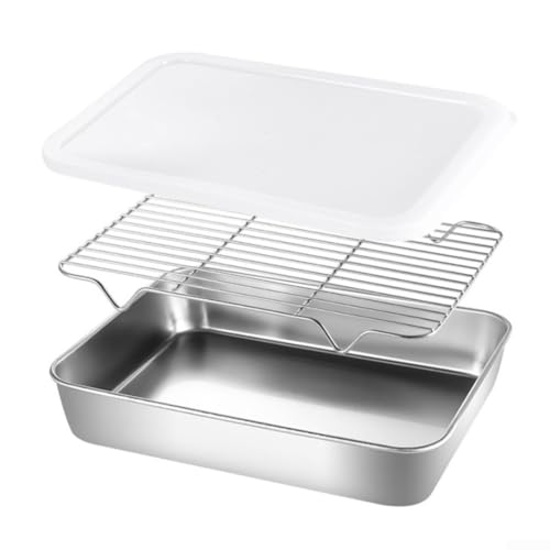 Emiif Edelstahl-Backblech mit Gitter-Set, Ofenblech und Backblech, Bratpfanne (23 x 17 x 5 cm), 8EVMD7PO791NH26UZP3FNL16UKQ10W von Emiif