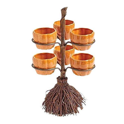 Emiif Halloween Kürbis Snack Schüssel Ständer Süßigkeiten Schüssel Abnehmbares Party Tablett Halloween Besen Kürbis Tassen Harz Kreative Kürbis Snack Halter Schüssel Halloween Party Gastgeschenk von Emiif