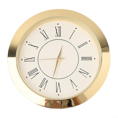 Emiif Mini-Uhrwerk, rundes Uhrwerk, 55 mm, Quarz-Uhrwerk, römische Ziffern, Glaslinse für Heimwerker, Basteln, Heimdekoration (goldfarben, römisch) von Emiif
