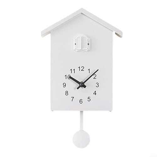 Emiif Moderne Kuckucksuhr, Wandkunst, Heimdekoration, Uhr, Wohnzimmer, hängende Uhr, Timer, Pendeluhr, einstellbare Lautstärke, Vogelruf, Heimbüro-Dekoration (weiß) von Emiif