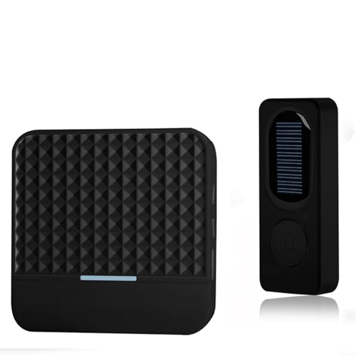 Emiif Solar Funkklingel, Intelligente Außen Kabellose IP65 Wasserdicht Türklingel Haustür Klingel kit 300m Reichweite mit 1 Empfänger und 1 Sender(Black-EU) von Emiif