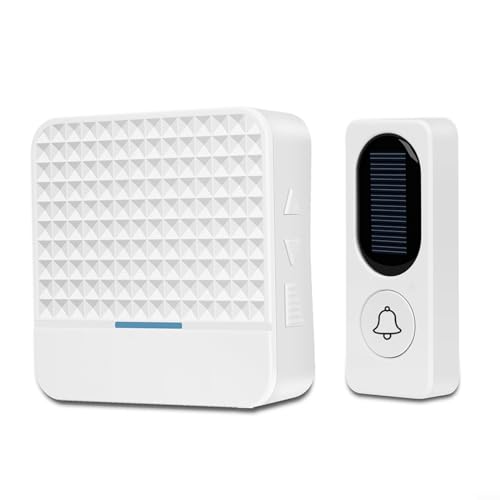 Emiif Solar Funkklingel, Intelligente Außen Kabellose IP65 Wasserdicht Türklingel Haustür Klingel kit 300m Reichweite mit 1 Empfänger und 1 Sender(White-EU) von Emiif
