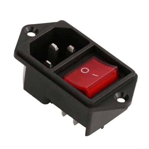 Emiif Stabile Kaltgeräte-Steckdose mit rotem Schalter und beleuchtetem Design, Tragfähigkeit 10A 250V von Emiif