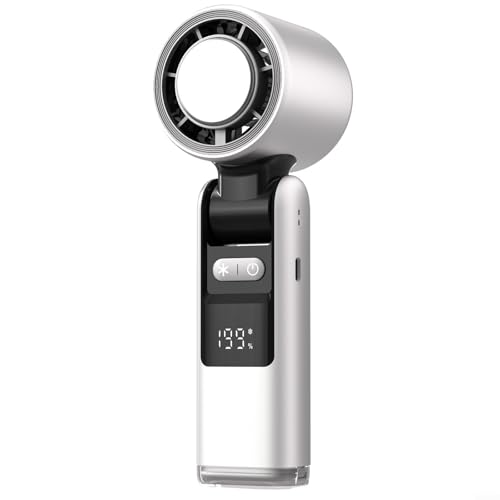 Emiif Tragbarer Handventilator, Mini-Persona-Ventilator, LED-Bildschirm, 199 einstellbare Geschwindigkeiten, Kühlgerät mit Taschenlampen-Funktion für Outdoor, Zuhause, Reisen (weiß) von Emiif