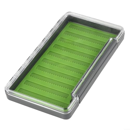 Emiif Wasserdichte Angelbox für Fliegenfischen, dünn, mit transparentem Deckel und Silikonschlitz für Haken und Köder, Grün (großer Sägezahn) von Emiif