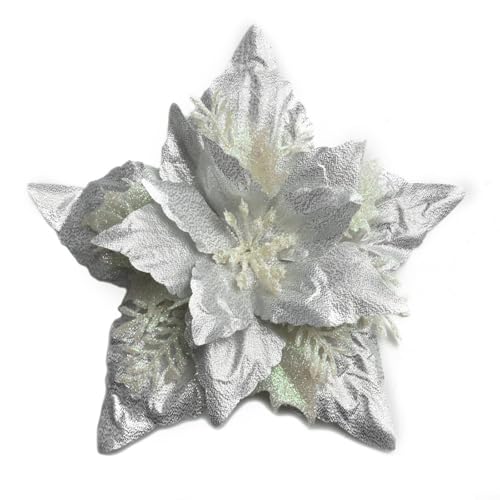 Emiif Weihnachtsstern-Ornamente mit Glitzer-Finish, 18 cm, hängende Blumen für Baumkranz, Urlaub, Party, Dekoration für Zuhause, Garten, Hochzeit (weiß) von Emiif