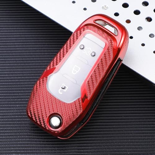 Für TPU-Karbonfaser-Klappschlüssel-Hülle für Ford für Escape für EcoSport Explorer F-Serie Maverick für Anti-Staub-, Fall- und Kratzschutz (rot) von Emiif
