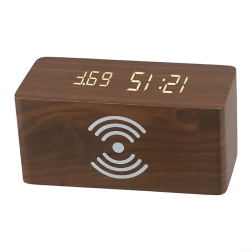 Simplistic Yet Functional Wooden Digital Clock with Wireless Charging Feature & Adjustable Brightness Levels (B) von Emiif