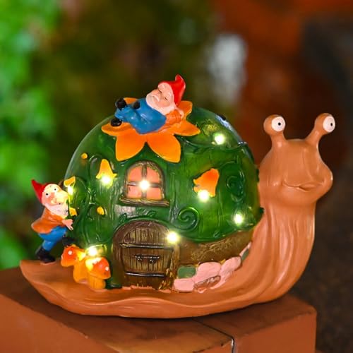 Solar-Zwerg und Schnecke, Kunstharz-Skulptur mit LED-Blumen für Garten, Rasen, Veranda und Weg-Dekoration von Emiif