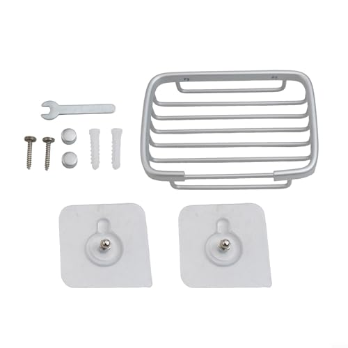 Starke Seifenschale mit zwei Saugnäpfen für Bad und Dusche, Aluminiummaterial und rostbeständige, platzsparende Ablaufschale (silbermatt) von Emiif