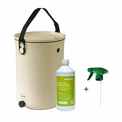EM Bokashi Eimer Organko 2 weiß, 9,6 Liter, Kleiner Design-Bokashi Eimer für die Küchen-Arbeitsfläche zum täglichen Befüllen mit organischen Abfällen von Emiko