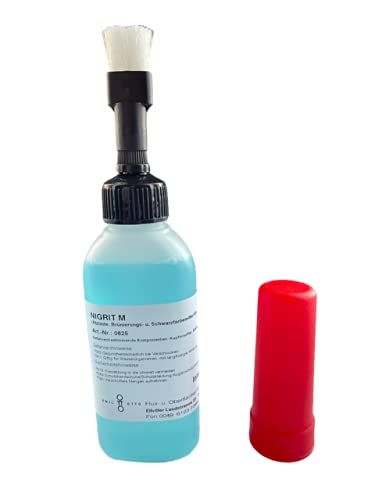 100 g Schwarzfärbe-Schnellbeize NIGRIT"M" in Pinselflasche mit Kindersicherung, zum Kaltbrünieren - Schwarzfärben und Schutz von Kupfer, Bronze und Messing von Emil Otto