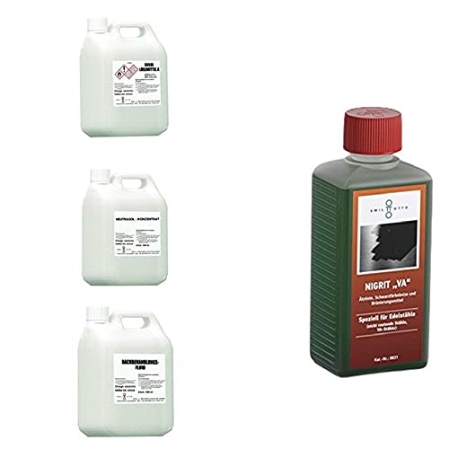 Brünier-Set B: 500 g Nigrit VA + 1.000 ml EOSOL Lösemittel A + 1.000 ml Neutrasol + 1.000 ml Nachbehandlungs-Fluid von Emil Otto