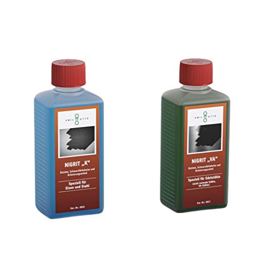 Brünier-Set I: 250 g NIGRIT"K", Kaltbrünieren - Schwarzfärben von Eisen u. Stahl + 250 g Schwarzfärbe-Schnellbeize NIGRIT"VA", zum Kaltbrünieren - Schwarzfärben für Edelstähle Brünier-Set I: 250 g NIGRIT"K", Kaltbrünieren - Schwarzfärben von Eisen u. Stahl + 250 g Schwarzfärbe-Schnellbeize NIGRIT"VA", zum Kaltbrünieren - Schwarzfärben für Edelstähle von Emil Otto