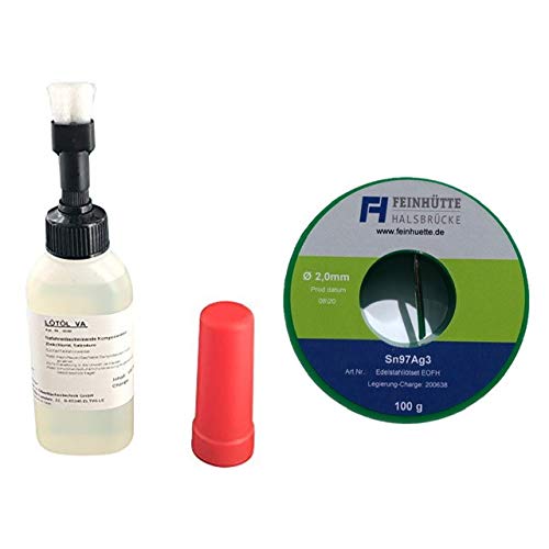EO-FH Profi-Edelstahl Lötset Nr. 3, 100 ml Flusmmittel/Lötöl VA in Pinselflasche mit Kindersicherung + 100 g Lötzinn Legierung Sn97Ag3 von Emil Otto