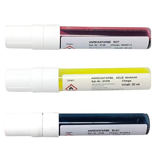 EOSOL Anreissfarben-Dispenser-Trio (1 Dispenser Anreissfarbe blau, 1 Dispenser SIGNAL-GELB (FLUORESZIEREND und UV-AKTIV) und 1 Dispernser Anreissfarbe rot jeweils mit 30 ml Inhalt) von Emil Otto