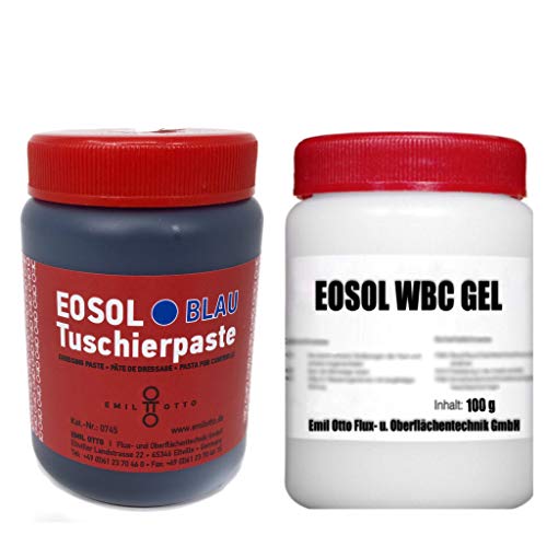 EOSOL Power-Set Nr. 5: 250 ml EOSOL Tuschierpaste blau + 100 g EOSOL WBC Gel, für Anreissfarbe, Tuschierpaste und Lacke (extrem sparsam, wasserbasierend, lang wirksam, säurefrei) von Emil Otto