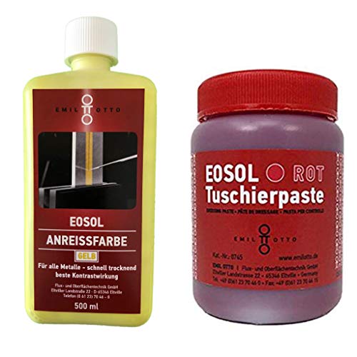 Emil Otto EOSOL Set Nr. 1 GELB/ROT (500 ml Anreissfarbe SIGNAL-GELB (FLUORESZIEREND und UV-AKTIV) und 250 ml Tuschierpaste rot) von Emil Otto