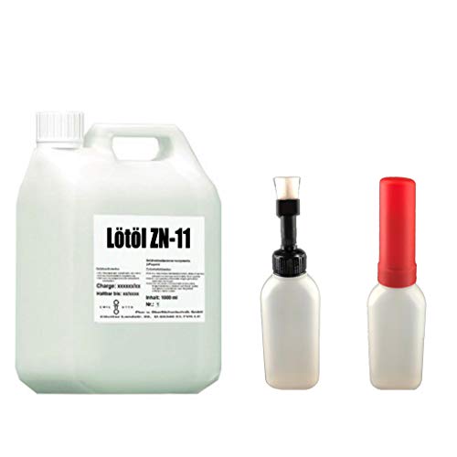 Flussmittel ZN-11 1.000 ml, wässrig, gebrauchsfertig, speziell zum löten von Zink, Titanzink u. verzinkten Blechen + Pinselflasche mit KISI-Verschluss, 100 ml Fassungsvermögen (unbefüllt) von Emil Otto