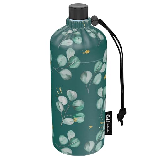 Emil Trinkflasche aus Glas für Mädchen & Jungen isolierte Glasflasche für Schule, Freizeit, Sport: Kinder & Eltern Eucalyptus (0,4l) von Emil