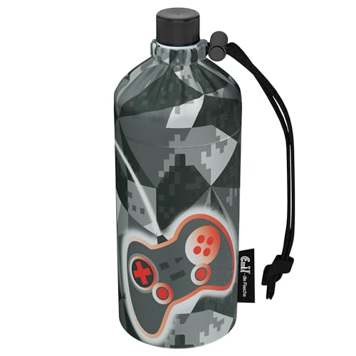 Emil Trinkflasche aus Glas für Mädchen & Jungen isolierte Glasflasche für Schule, Freizeit, Sport: Kinder & Eltern Gaming (0,4l) von Emil