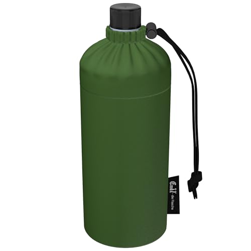 Emil Trinkflasche aus Glas für Mädchen & Jungen isolierte Glasflasche für Schule, Freizeit, Sport: Kinder & Eltern Standard unisex (Oliv, 0,6l) von Emil