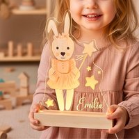 Personalisiertes Kinder Nachtlicht Led Acrylglas Echtholz Usb Lampe Mit Oder Ohne Namen Kinderzimmer Design Hase von EmiliaLotte