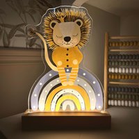 Personalisiertes Kinder Nachtlicht Led Acrylglas Echtholz Usb Lampe Mit Oder Ohne Namen Kinderzimmer Design Löwe Blau von EmiliaLotte