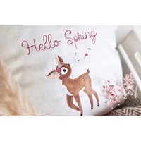 Hello Spring Leinen Reh Kissen Für Tierisch Gute Gemütlichkeit Geschenk von EmiliasTraumwerkstat