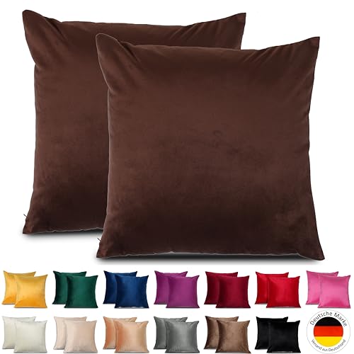Emilie-Textil 2er Set SAMT Kissenbezug, Decorative Kissenhülle, Sofakissenbezug mit Verstecktem Reißverschluss, 14, Größen 40X40 / 45X45 / 50X50cm (2, Braun, 50X50) von Emilie-Textil