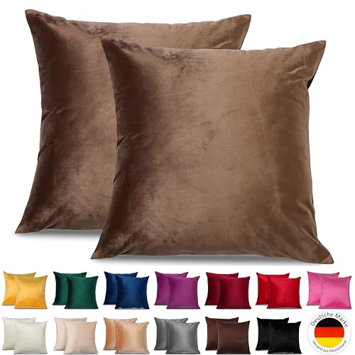 Emilie-Textil 2er Set SAMT Kissenbezug, Decorative Kissenhülle, Sofakissenbezug mit Verstecktem Reißverschluss, 14, Größen 40X40 / 45X45 / 50X50cm (2, Caramell, 45X45) von Emilie-Textil