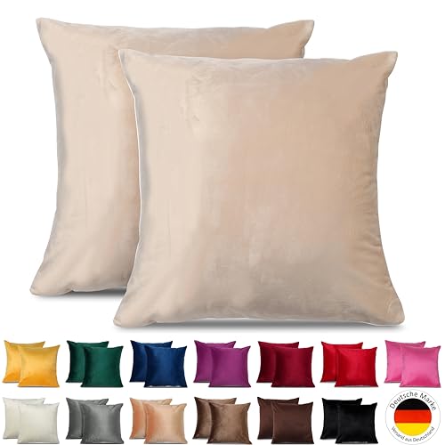 Emilie-Textil 2er Set SAMT Kissenbezug, Decorative Kissenhülle, Sofakissenbezug mit Verstecktem Reißverschluss, 14, Größen 40X40 / 45X45 / 50X50cm (2, Creme, 45X45) von Emilie-Textil