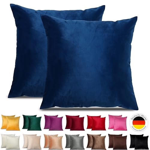 Emilie-Textil 2er Set SAMT Kissenbezug, Decorative Kissenhülle, Sofakissenbezug mit Verstecktem Reißverschluss, 14, Größen 40X40 / 45X45 / 50X50cm (2, Dunkelblau, 40X40) von Emilie-Textil