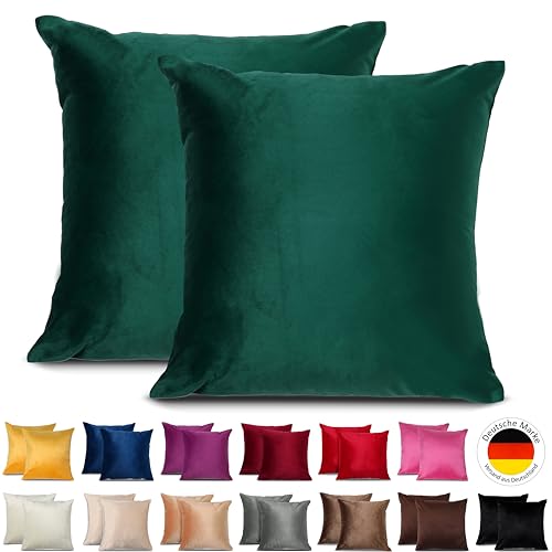 Emilie-Textil 2er Set SAMT Kissenbezug, Decorative Kissenhülle, Sofakissenbezug mit Verstecktem Reißverschluss, 14, Größen 40X40 / 45X45 / 50X50cm (2, Dunkelgrün, 40X40) von Emilie-Textil
