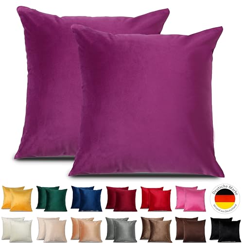 Emilie-Textil 2er Set SAMT Kissenbezug, Decorative Kissenhülle, Sofakissenbezug mit Verstecktem Reißverschluss, 14, Größen 40X40 / 45X45 / 50X50cm (2, Lila, 40X40) von Emilie-Textil