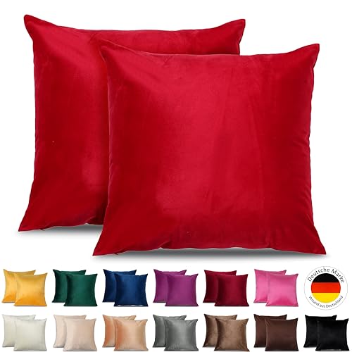 Emilie-Textil 2er Set SAMT Kissenbezug, Decorative Kissenhülle, Sofakissenbezug mit Verstecktem Reißverschluss, 14, Größen 40X40 / 45X45 / 50X50cm (2, Rot, 45X45) von Emilie-Textil