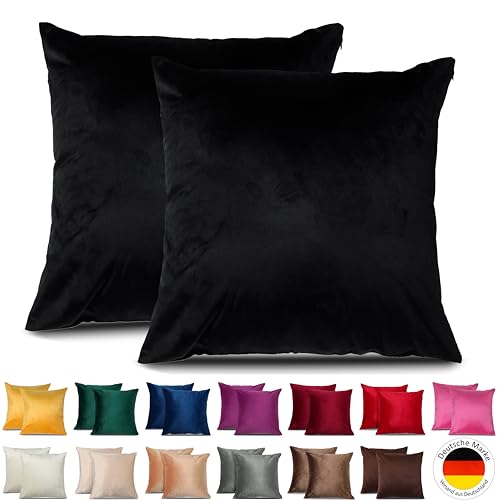 Emilie-Textil 2er Set SAMT Kissenbezug, Decorative Kissenhülle, Sofakissenbezug mit Verstecktem Reißverschluss, 14, Größen 40X40 / 45X45 / 50X50cm (2, Schwarz, 40X40) von Emilie-Textil