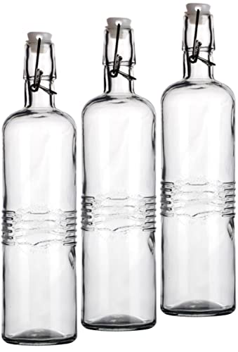 Emilja® Bügelflasche "Old Fashioned" 0,75L - 3er Set mit Struktur Glasflasche Bügelverschluss Flasche von Emilja