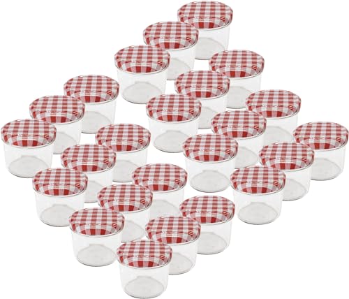 Emilja Einkochgläser Marmeladengläser Sturzgläser Einweckgläser 230ml - Deckel rot-weiß kariert T82-24 Stück von Emilja